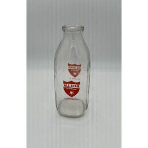 Vintage ALL STAR Dairies Milk Bottle Watertown NY One Quart Orange Font
